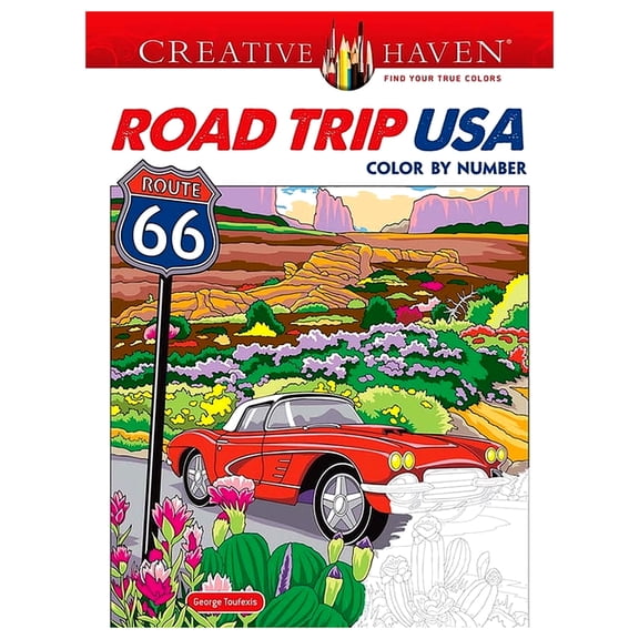 Adult Coloring Books: USA Creative Haven Road Trip USA Color by Number, (Paperback)