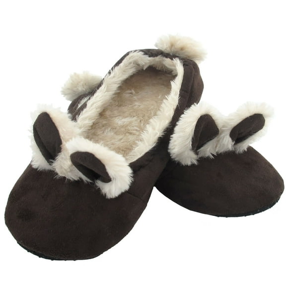 Adult Comfy Warm Fuzzy Rabbit Pompom NonSkid Home Slippers - 1 Pair, Large Brown Rabbit