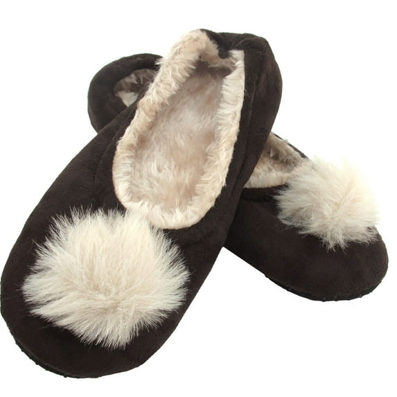 Adult Comfy Warm Fuzzy Rabbit Pompom NonSkid Home Slippers - 1 Pair, Medium Brown Pompom