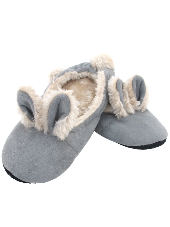 Adult Comfy Warm Fuzzy Rabbit Pompom NonSkid Home Slippers - 1 Pair, Medium Grey Rabbit