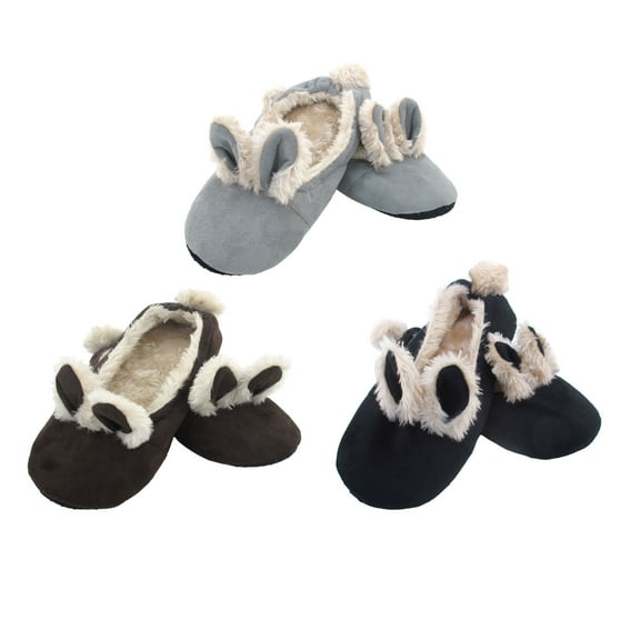 Adult Comfy Warm Fuzzy Rabbit Pompom NonSkid Home Slippers - 3 Pairs, Large - Asst C