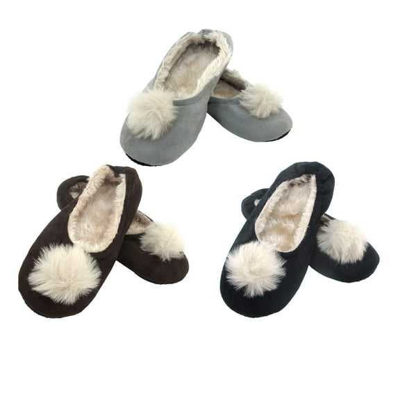 Adult Comfy Warm Fuzzy Rabbit Pompom NonSkid Home Slippers - 3 Pairs, Large - Asst E