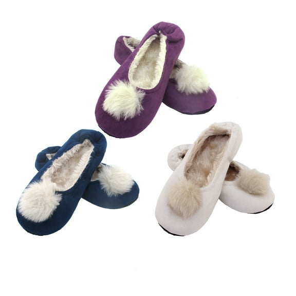Adult Comfy Warm Fuzzy Rabbit Pompom NonSkid Home Slippers - 3 Pairs, Medium - Asst F