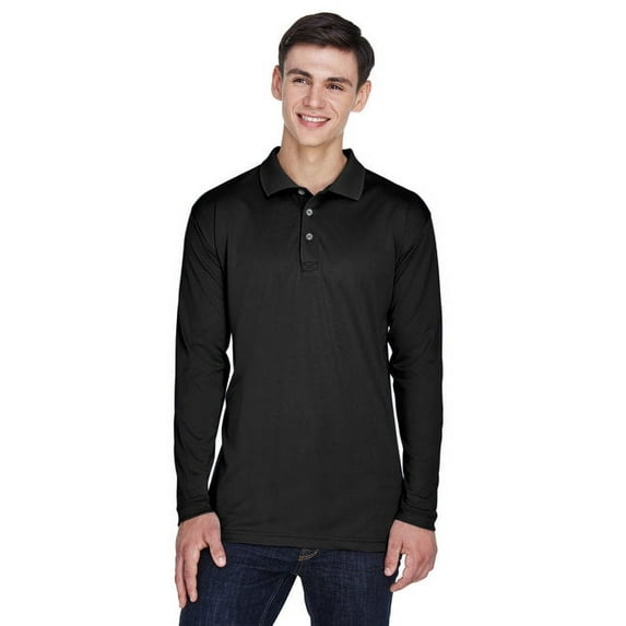 Adult Cool & Dry Sport Long-Sleeve Polo - BLACK - 2XL