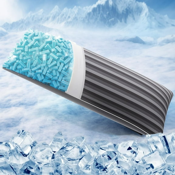 Full Size Body Cooling Pillow for Adults, Long Memory Foam Bed Pillow, Firm Support for Side Sleepers, 20x54 Inch Large Body Pillow, Stripe in Gray