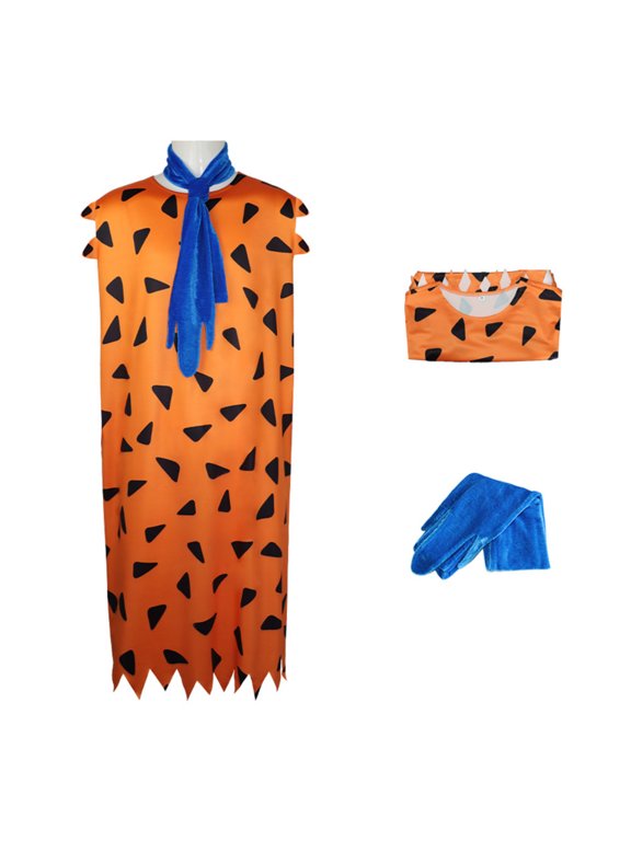 Adult Cosplay Costume Caveman Pattern Tunic with Scarf for Halloween Party Role Play Show Prehistoric Jungle Theme Outfit Stone Age Dress Up Suit