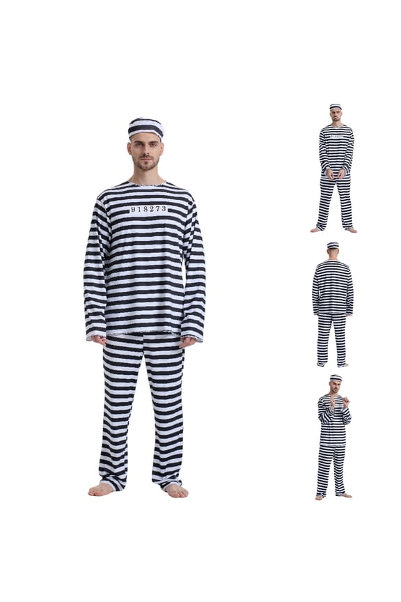 Adult Couples Prisoner Jail Inmate Outfit Stage Performances Roleplay Dress Up Party Daily-Wear