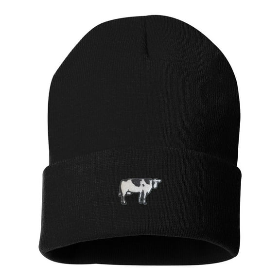 Adult Cow Embroidered Cuffed Knit Beanie Cap