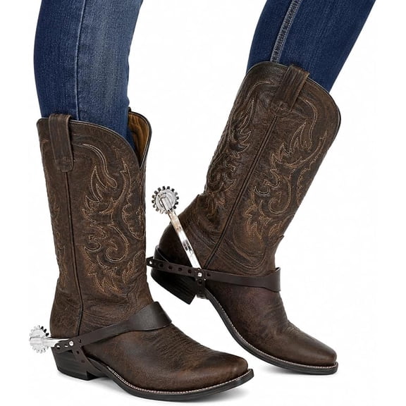 Adult Cowboy Costume Spurs with Adjustable Plastic Straps, Silver-Look Plastic Western Boot Spurs, Lightweight Dress-Up Accessory for Cowboy Costumes, Cosplay, Halloween & Western Theme Parties
