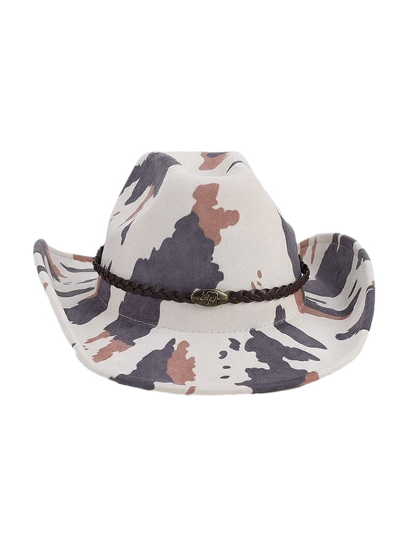 Adult Cowboy Hat with Cow Print Pattern for Woman Western Cowboy Hat Model Show Photography Camouflage Cowboy Hat