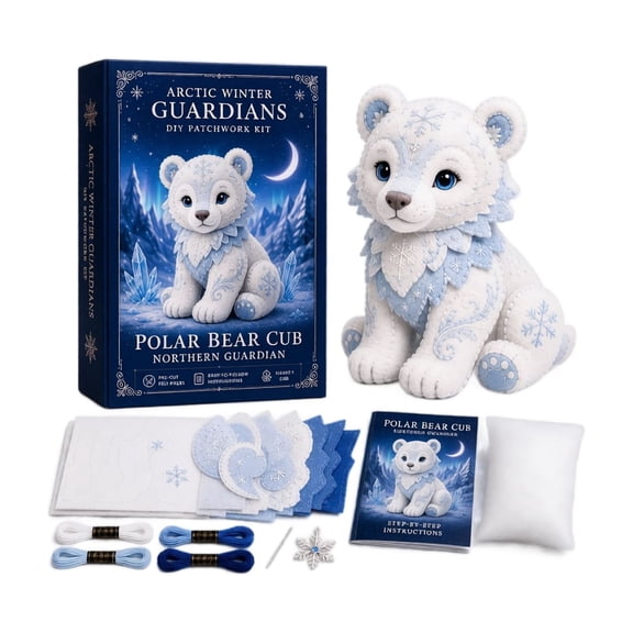 Adult Craft Kit, Needle and Thread Kit, Sewing Kits for Adults, Winter Polar Bear Cub Diy Patchwork Kit, Packed with Soft Felt Materials, Stuffing, and Clear Illustrated Tutorial