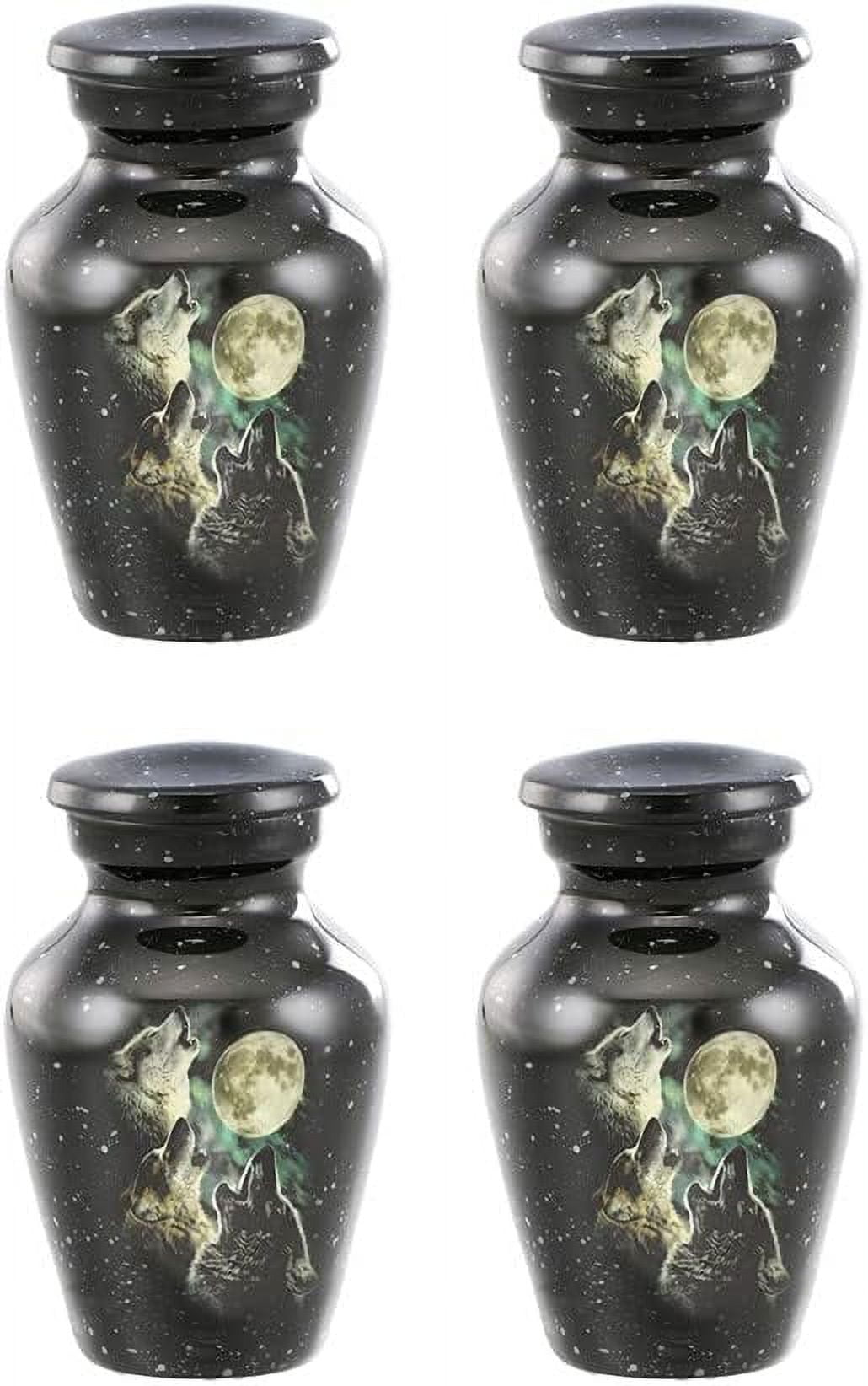 Adult Cremation URNS for Ashes- Adult Classic 3 Wolves Pictured Cremation Urn for Human Ashes, Completely Handicrafted with Velvet Protection Bag,… (SET OF 4 KEEPSAKE)