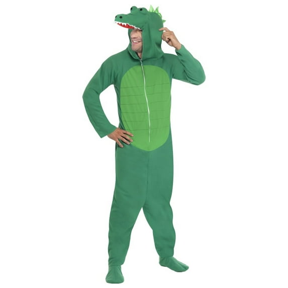 Adult Crocodile Costume, Alligator Green Reptile Jumpsuit PJs, X-Large