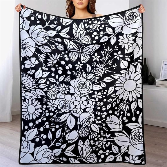 Adult DIY Coloring Blanket Kit with 24 Acrylic Markers, 50x60 Art Throw,Midnight Butterfly & Florals