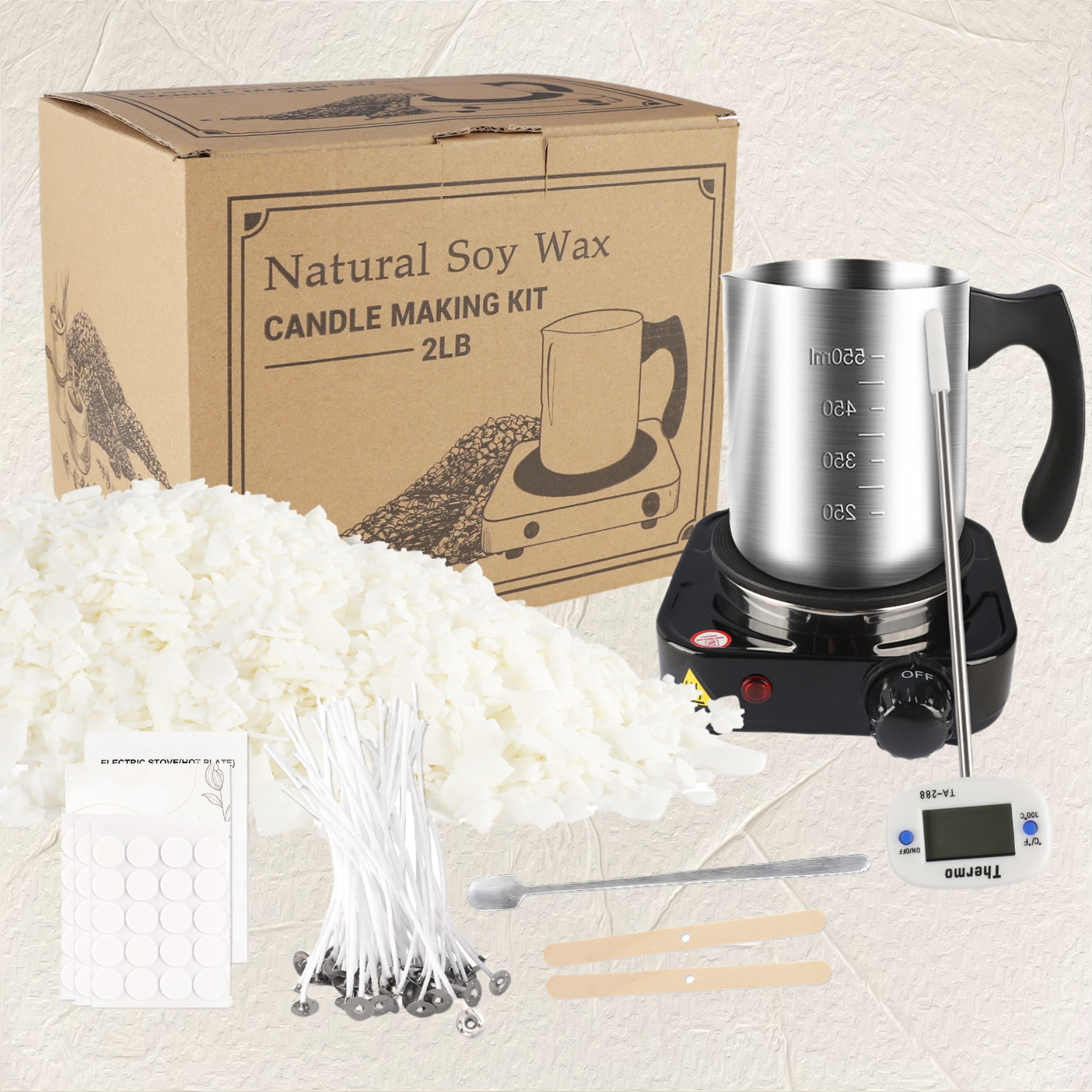 Adult DIY handicraft set, natural candles for candle making, candle making set, including 2-pound soy wax sheets, electric stove, candle wick, furnace