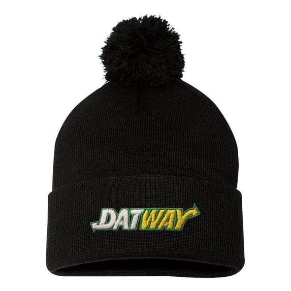 Adult Datway Embroidered Knit Beanie Pom Cap