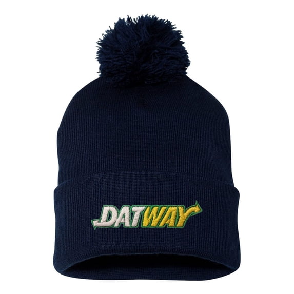Adult Datway Embroidered Knit Beanie Pom Cap
