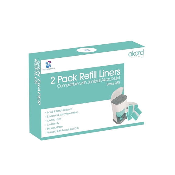 Adult Diaper Pail Liner Refills, 2 Pack – Compatible with Janibell Akord 280 Slim, Extra-Long Odor-Resistant Incontinence Bags, Plant Scent