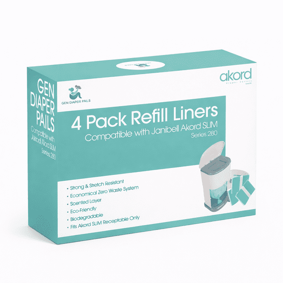 Adult Diaper Pail Liner Refills, 4 Pack – Compatible with Janibell Akord 280 Slim, Extra-Long Odor-Resistant Incontinence Bags, Plant Scent