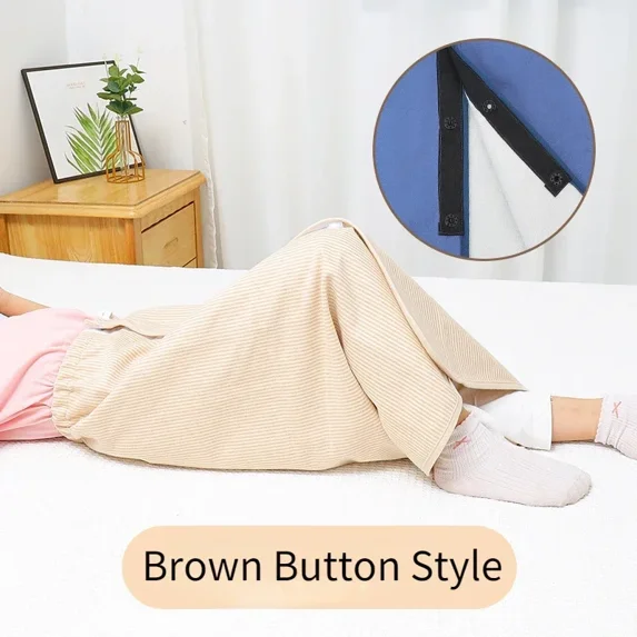 Adult Diaper Skirt Waterproof Leak-Proof Washable Urine Pad Women Menstrual Care Urinary Incontinence Bedridden Elderly Supplies (Brown button L)