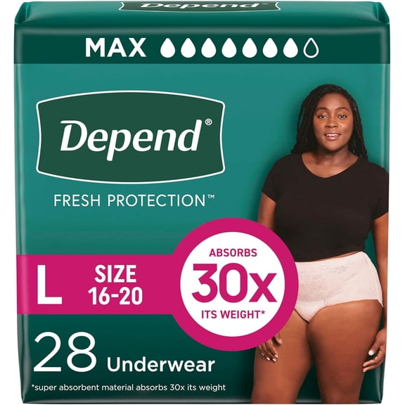 Adult Diapers, female urinary incontinence and postpartum bladder leakage underwear, disposable, maximum size, large size, peach color, 28 pack, packaging may vary