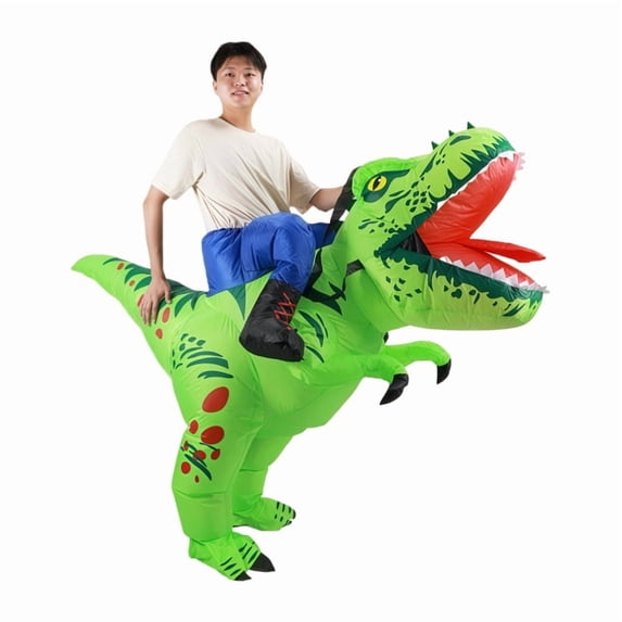 Adult Dinosaur Costume Inflatable Fun Holiday Dress Up Men's And Women's Inflatable Suit Dinosaur Rider Inflatable Dress Up,Height 59"–74.8",light green