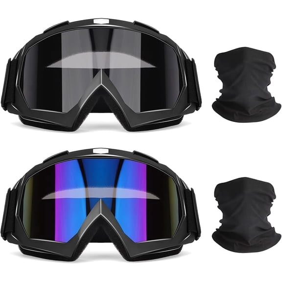 Adult Dirt Bike Goggles, 2-Pack ATV Motorcycle Goggles for Men & Women, Wide Vision Riding Off-Road Goggles
