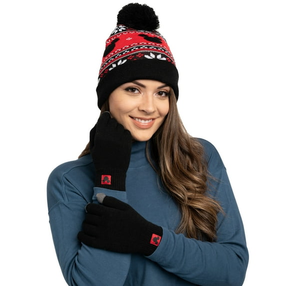 Adult Disney Mickey Mouse Knit Beanie Hat & Touch Screen Gloves Unisex Black Set