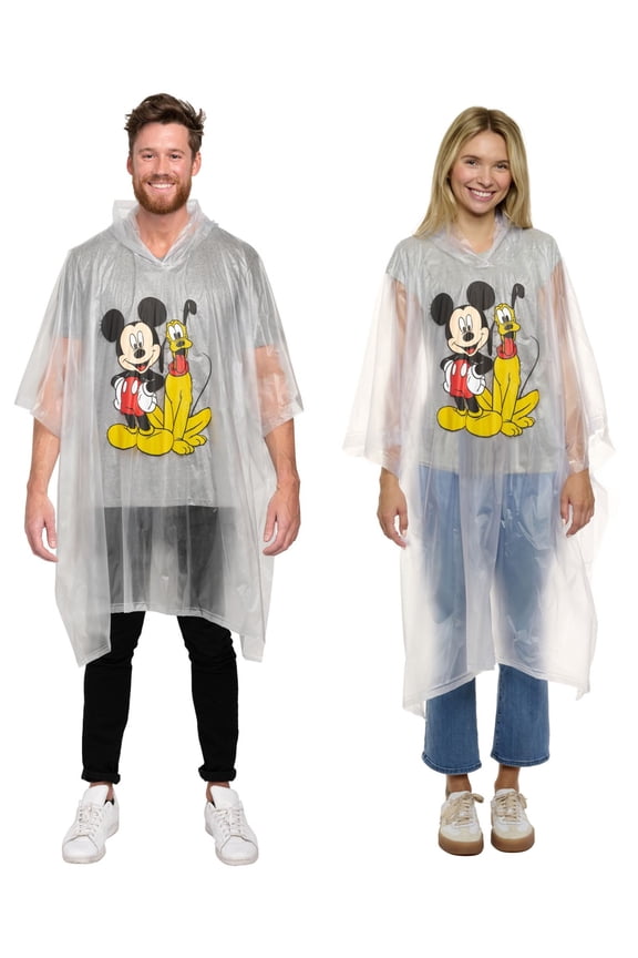 Adult Disney Mickey Mouse & Pluto Rain Poncho 2-Pack Set Water Resistant