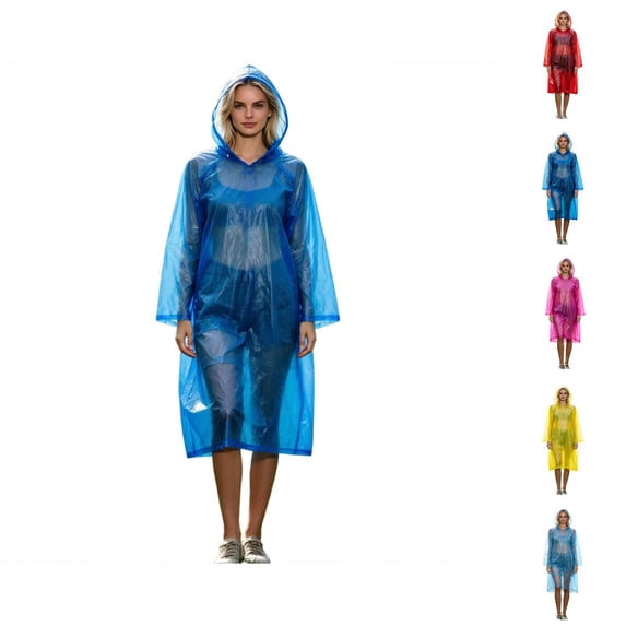 Adult Disposable Rain Poncho Hooded Lightweight Compact Waterproof Raincoat with Storage Pouch for Travel, Camping & Emergency