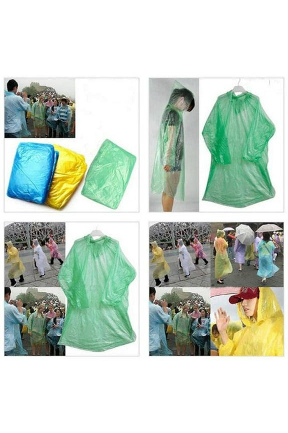 Adult Disposable Raincoat, Emergency Waterproof Hooded Rain Poncho for Travel, Concerts & Car Emergency Kits (random color,2pc)