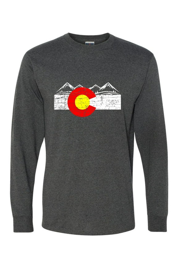 Adult Distressed Colorado Flag Rocky Mountains Long Sleeve T-Shirt