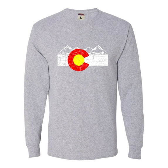 Adult Distressed Colorado Flag Rocky Mountains Long Sleeve T-Shirt