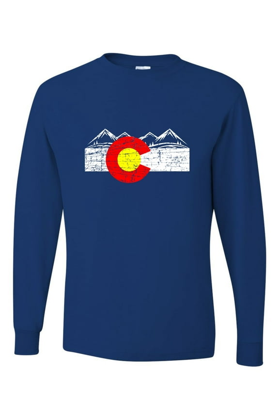 Adult Distressed Colorado Flag Rocky Mountains Long Sleeve T-Shirt