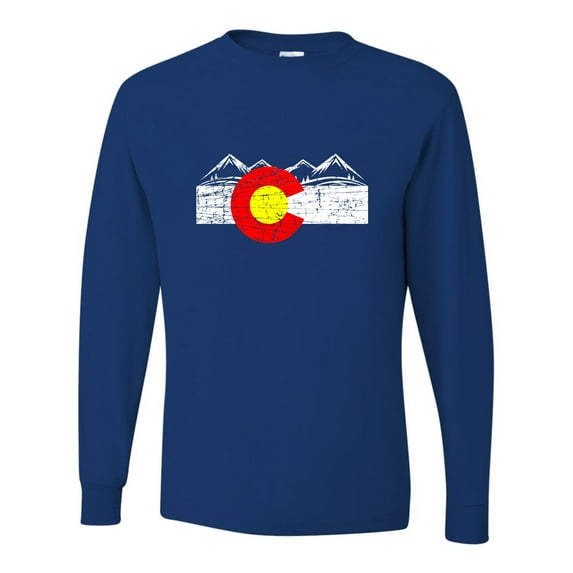 Adult Distressed Colorado Flag Rocky Mountains Long Sleeve T-Shirt