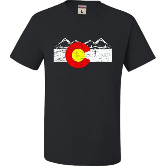 Adult Distressed Colorado Flag Rocky Mountains T-Shirt