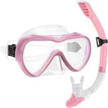 Adult Diving Set with Snorkel Mask Tube, Snorkeling Combo w/ Tempered Glass Anti-Fog Goggles Pink