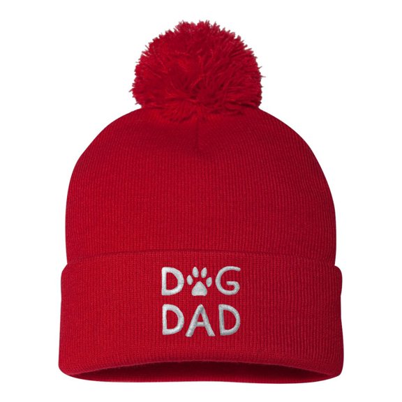 Adult Dog Dad Embroidered Knit Beanie Pom Cap