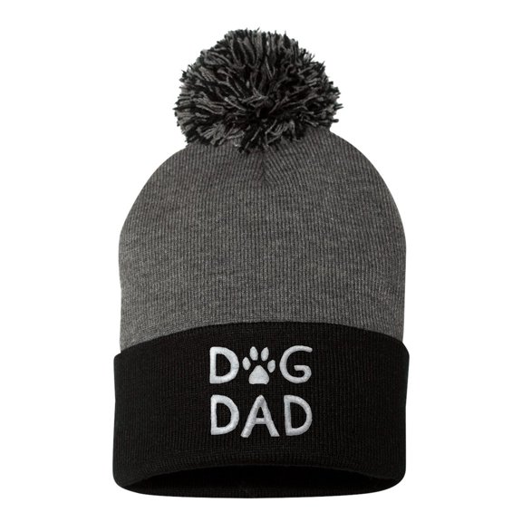 Adult Dog Dad Embroidered Knit Beanie Pom Cap