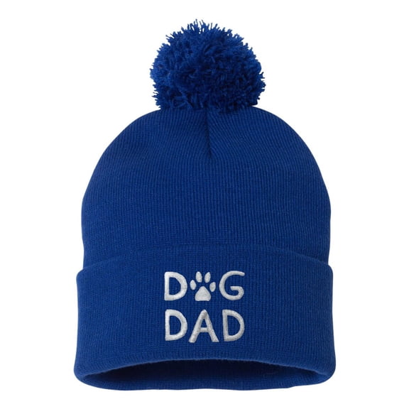 Adult Dog Dad Embroidered Knit Beanie Pom Cap