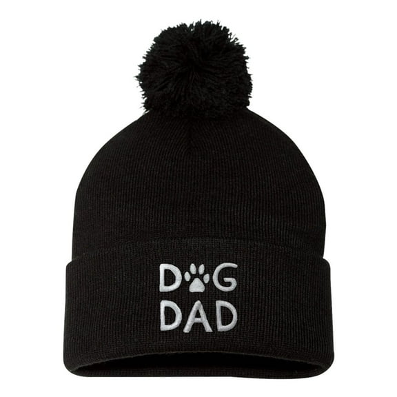 Adult Dog Dad Embroidered Knit Beanie Pom Cap