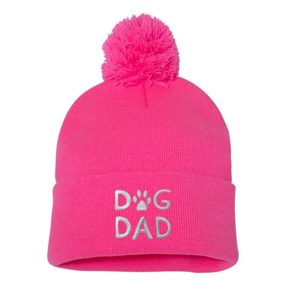 Adult Dog Dad Embroidered Knit Beanie Pom Cap