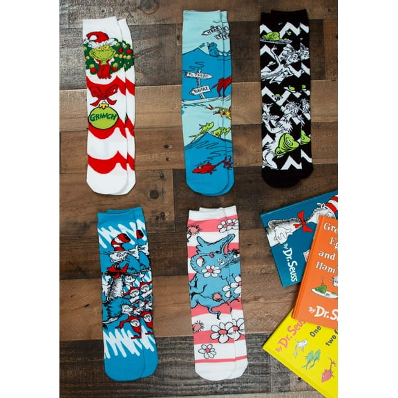Adult Dr. Seuss Patterns 5 Pair Crew Sock Set