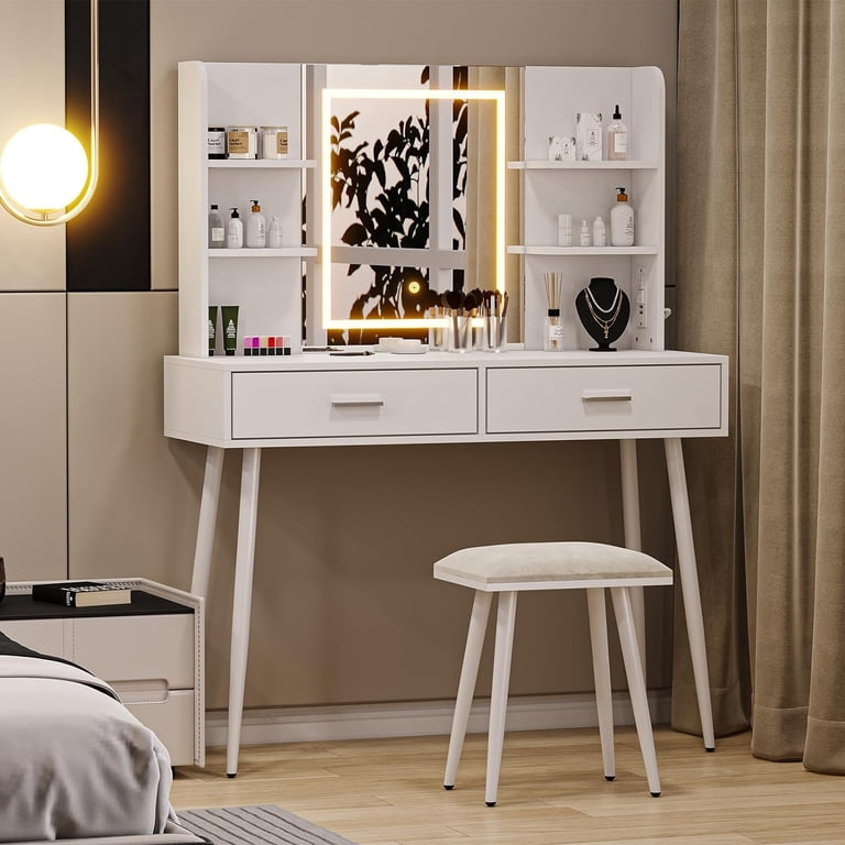 Adult Dressing Table, Women's Makeup Table Vanity Desk Set Touch Light Dressing Desk Mirror Makeup Desk Drawer Dressing Table Storage Shelf Dressing Desk Dresser with Stool, White - Walmart.com Adult Dressing Table, Women's Makeup Table Vanity Desk Set Touch Light Dressing Desk Mirror Makeup Desk Drawer Dressing Table Storage Shelf Dressing Desk Dresser with Stool, White - Walmart.com