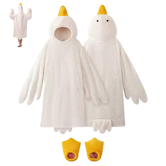 Adult Duck Pajamas, Wearable Goose Blanket Hoodie, Funny Costume Hoodie Blanket Slippers Animal with Sleeves&Feet Soft Duck