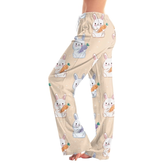 Adult Easter Pajamas Drawstring Wide Leg Lounge Sleepwear Funny Rabbit Print Comfy Stretch Waist Pants (Vermilion,M)