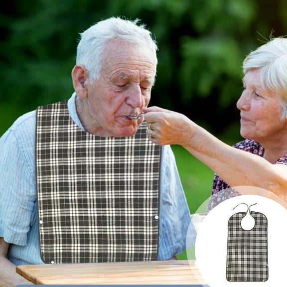 Adult Elderly Bib Apron with Foldable Pocket | Waterproof & Breathable Cotton Material | 78x45cm White Tethered Bib for Meals & Dining | Easy-to-Use Hidden Fasteners for Caregivers