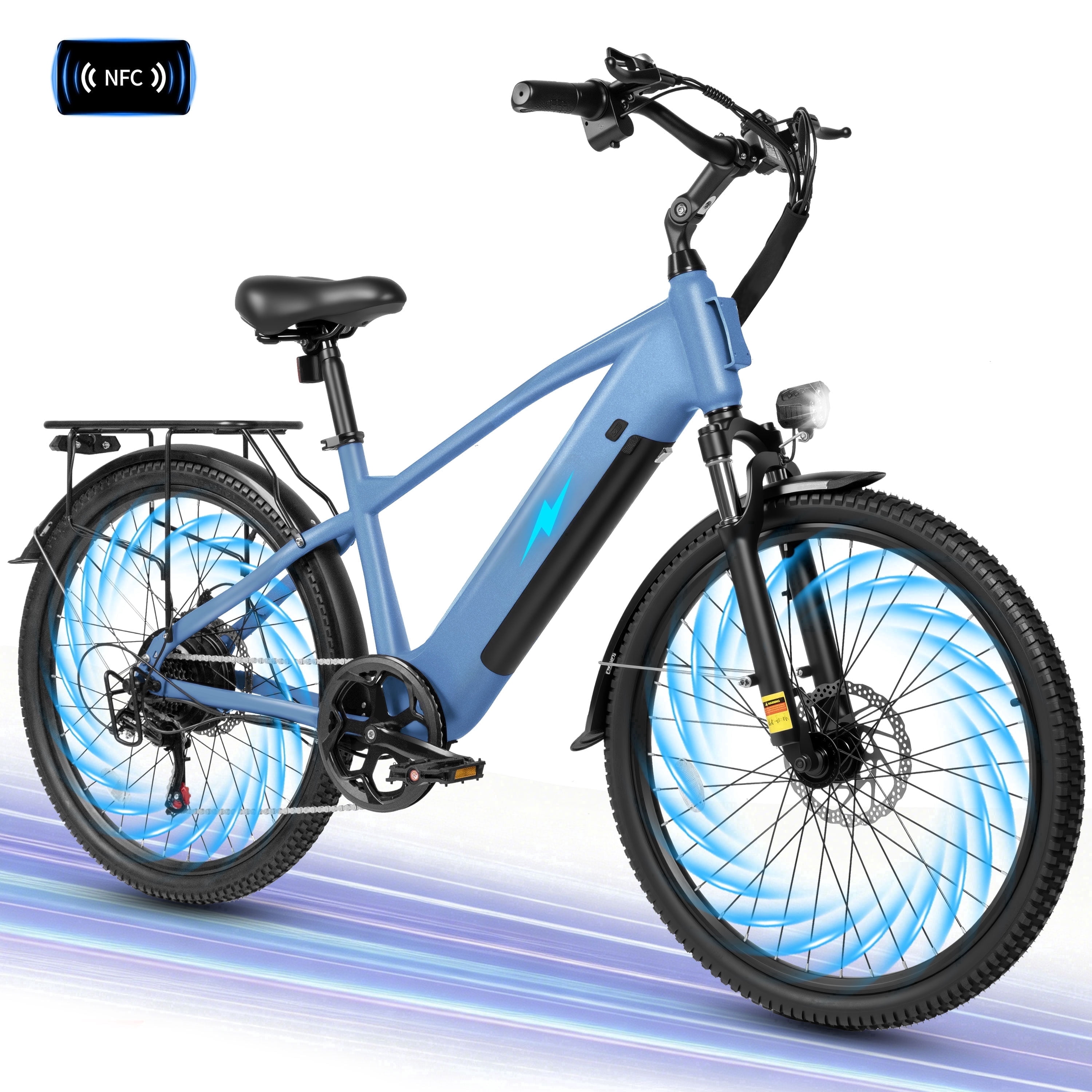 Adult Electric Bike – 70-Mile Range, 1300W Peak Motor, 28MPH, 840Wh Removable Battery, 26" Tires, 7-Speed Adjustable Stem, Step-Over Ebike, Blue