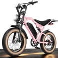 thumbnail image 1 of Adult Electric Dirt Bike – 29 MPH, 48V 20.8Ah Battery, 20"x4.0 Fat Tires, Up to 80 Miles Range, NFC Unlock, 7-Speed Dual Suspension, Pink with Rear Rack & Footrests, 1 of 7