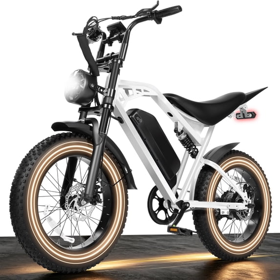 Adult Electric Dirt Bike – 29 MPH, 48V 20.8Ah Battery, 20"x4.0 Fat Tires, Up to 80 Miles Range, NFC Unlock, 7-Speed Dual Suspension, Streamlined Frame, White